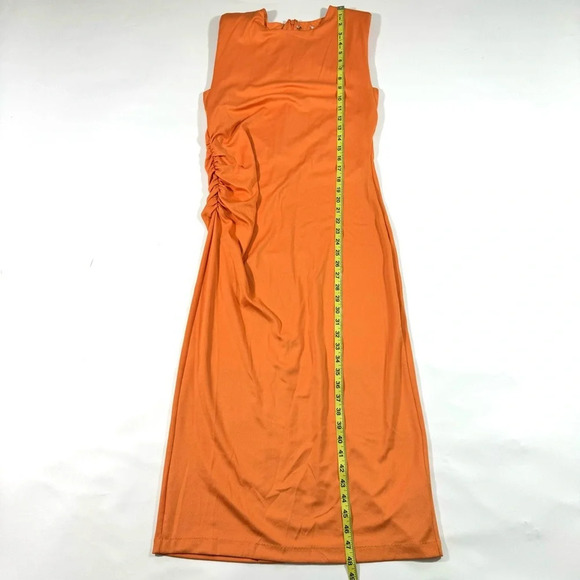 Evereve Zoe Strong Shoulder Midi Dress Size Small Tangerine - Picture 10 of 10